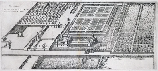 Chateau de Dampierre, vy över gården, från "Les Plus Belles Bastiments de France", publicerat på 1570-talet.